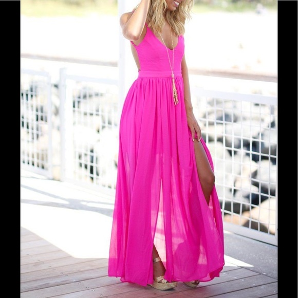 Saved By The Dress Women Hot Pink Fuschia Backless Maxi Dress Size XS NWT - Picture 3 of 5